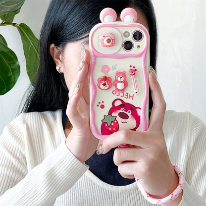 Cute Cartoon Pink Disney Winnie Pooh Lotso Bear Slide Camera Protection Phone Case