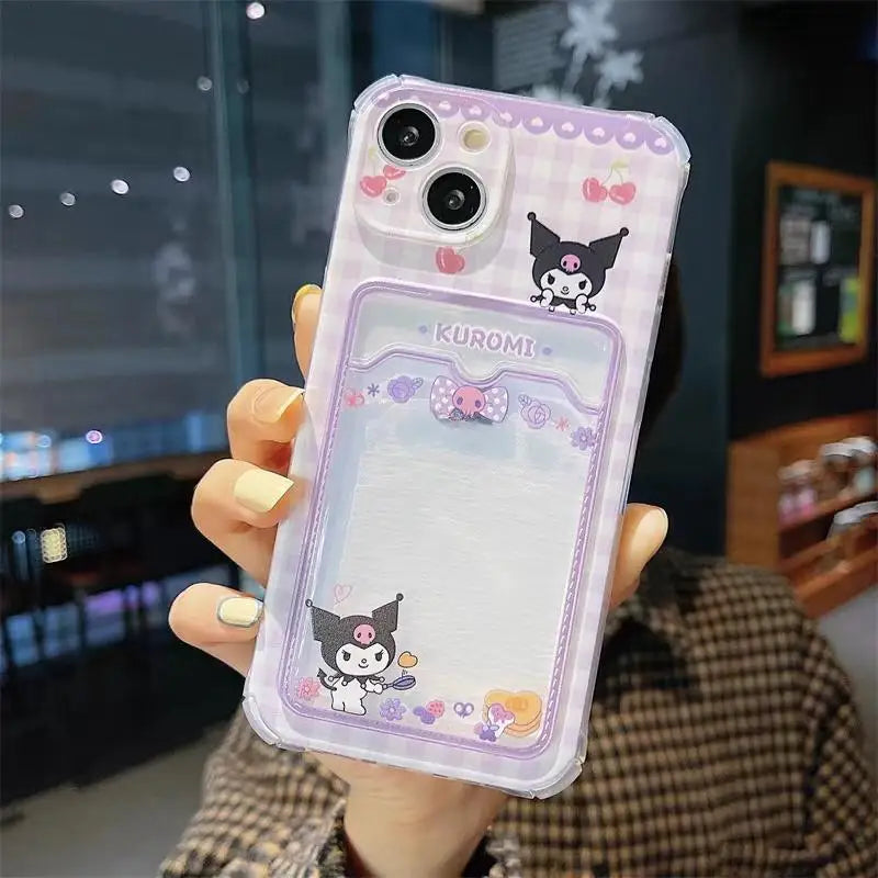 Kuromi Melody Card Holder Slot Bag Soft Silicone Phone Case For iPhone