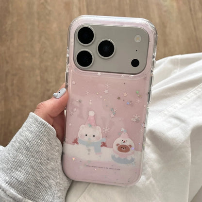 Korean INS Glitter Snowman Kitty Cat Phone Case For iPhone