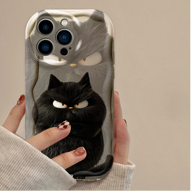 Cute Cartoon Funny Fat Cat Wavy Phone Case For iPhone