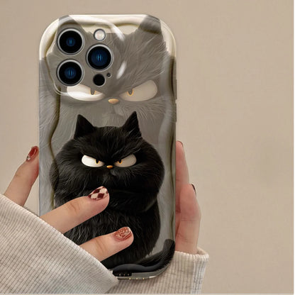 Cute Cartoon Funny Fat Cat Wavy Phone Case For iPhone