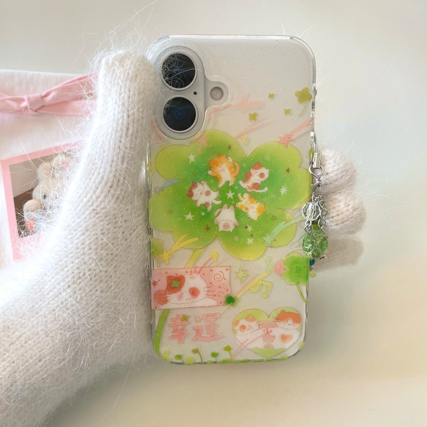 Cartoon cute Lucky Cat Clover Star Phone C ase
