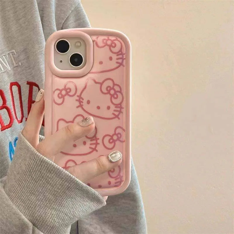 Hello Kitty Ins Pink Girl Line KT Phone Case For iPhone