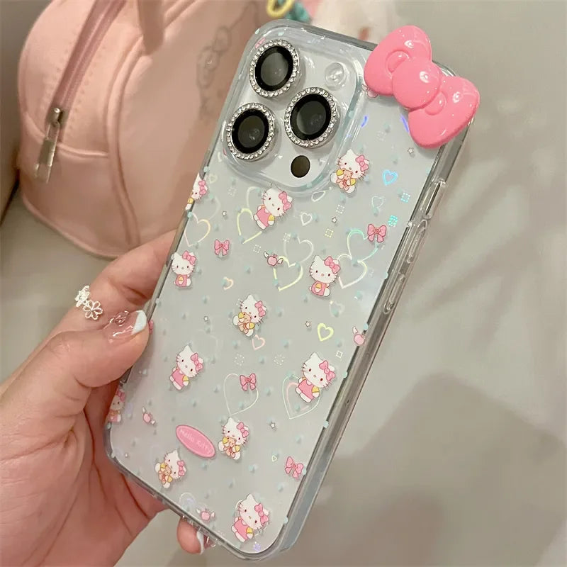 Hello Kitty Pink Bow 3D Kawaii Phone Case For iPhone