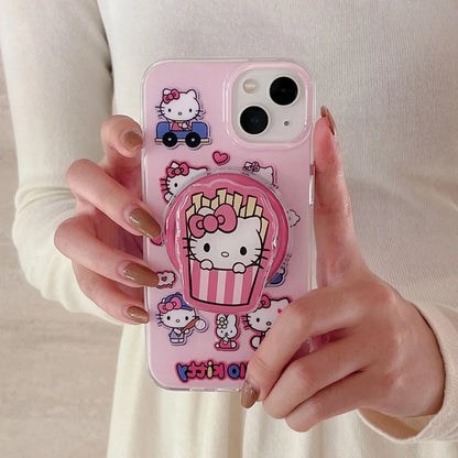 Cute Kitty Magnetic Shell With Bracket Hot Sale Phone Case For iPhone
