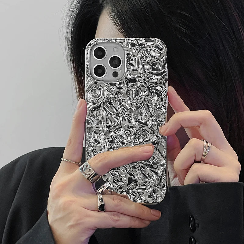 Plating Metal Color Silver Tin Foil Pleats Phone Case