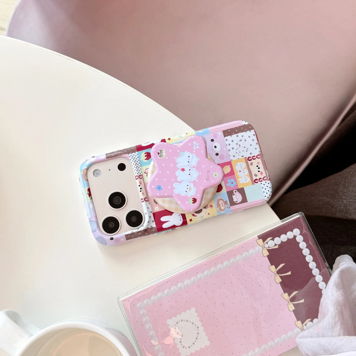 Korean Colorful Splicing Cartoon Bunny Stars Magnetic Bracket Phone Case For iPhone