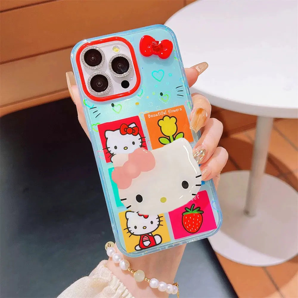 Hello Kitty Bow Shinning Flower Phone Case For iPhone