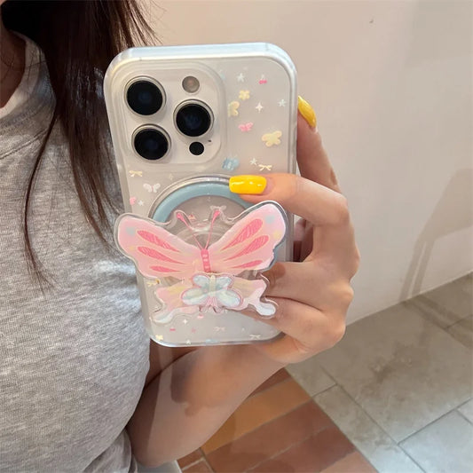 Half Clear Small Flower Magnet Phone Case