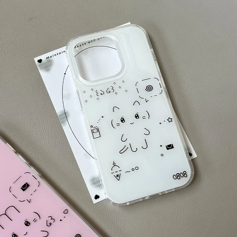 Cute Line Rabbit Cat Phone Case