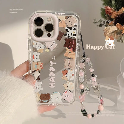 Korean Make Up Mirror Cartoon Kitten Phone Case Lanyard For iPhone