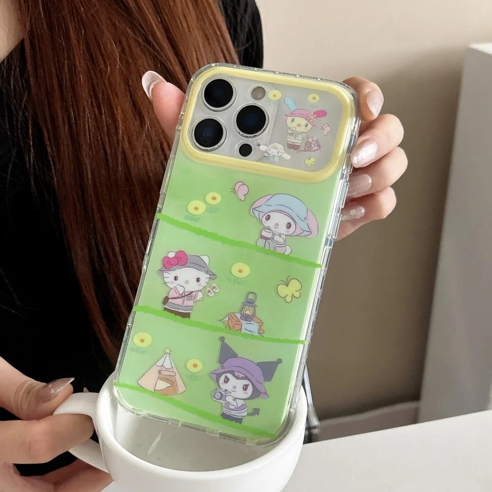 Sanrio Green Grass Camping Hello Kitty Shockproof Phone Case For iPhone