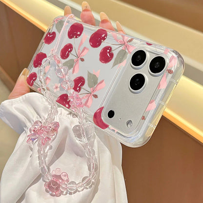 Pink Sweet Cherries Transparent Phone Case For iPhone
