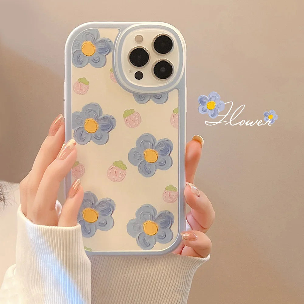 Korean Full Screen Flowers Cartoon Animals Phone Case For iPhone