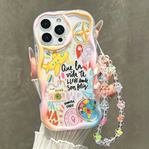 Cute Colorful Airplane Tourism Pattern Wavy-Edge Phone Case For iPhone