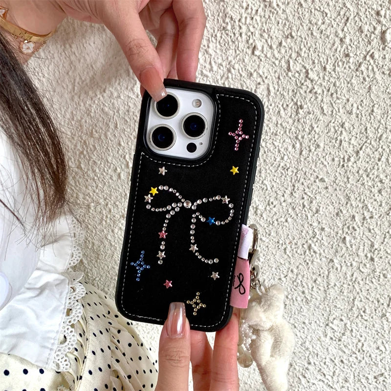 Cute Diamond Bow Denim Phone Case