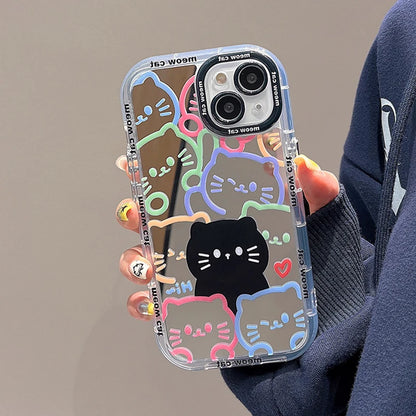 Cute Hello Cat Plating Mirror Painte Lines Phone Case