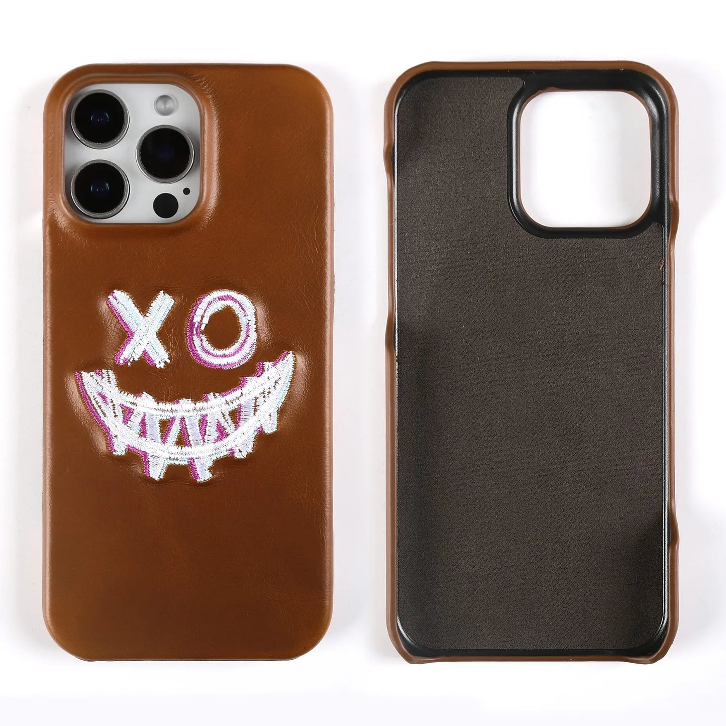 Retro Embroidery Genuine Leather Phone Case For iPhone