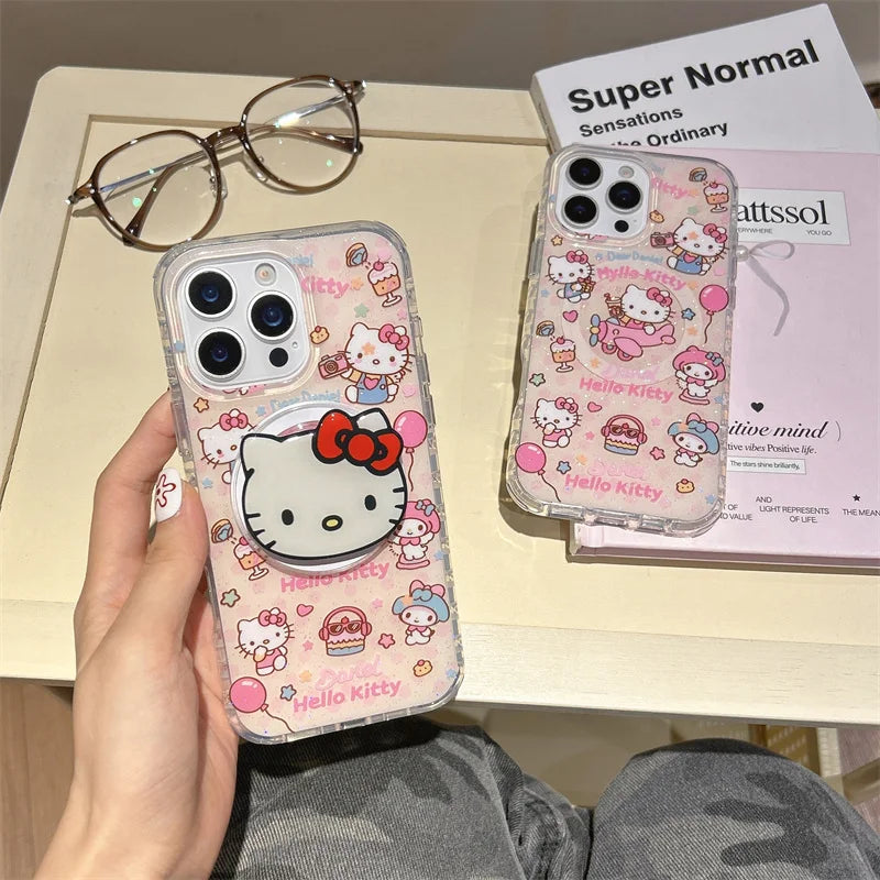 Kawaii Sweet Cake Hellokitty Glitter Magnetic Phone Case For iPhone