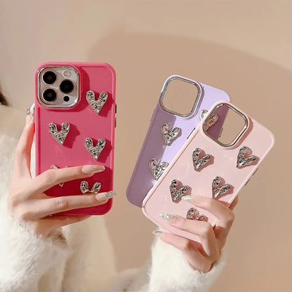 3D Silver Pleated Love Heart Phone Case For iPhone