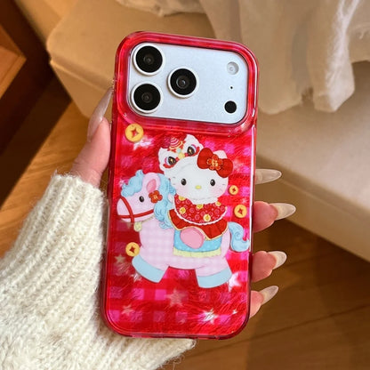 Luxury Cute Double Red Layer Printed Pony Kitty Hot Sale Phone Case For iPhone