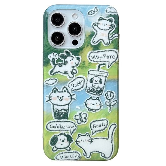 Cute Cartoon Hand Drawn Cat & Dog Animals Lovely Phone Case