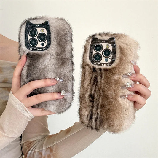 Luxury Personality Gradient Furry Plush Warm Phone Case For iPhone