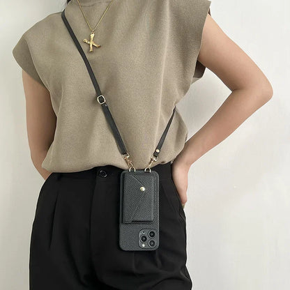 Crossbody Strap Lanyard Leather Phone Case For iPhone