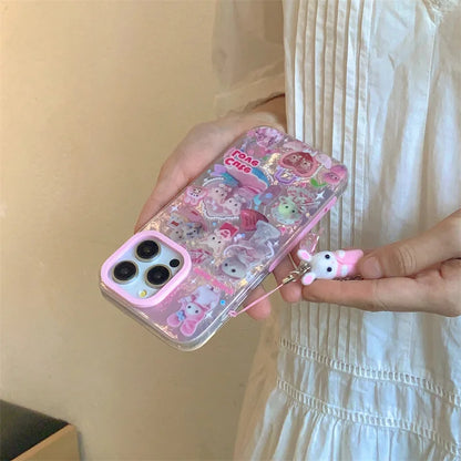 Luxury Laser Rainbow Cute Pink Heart Love Cat Cartoon Phone Case