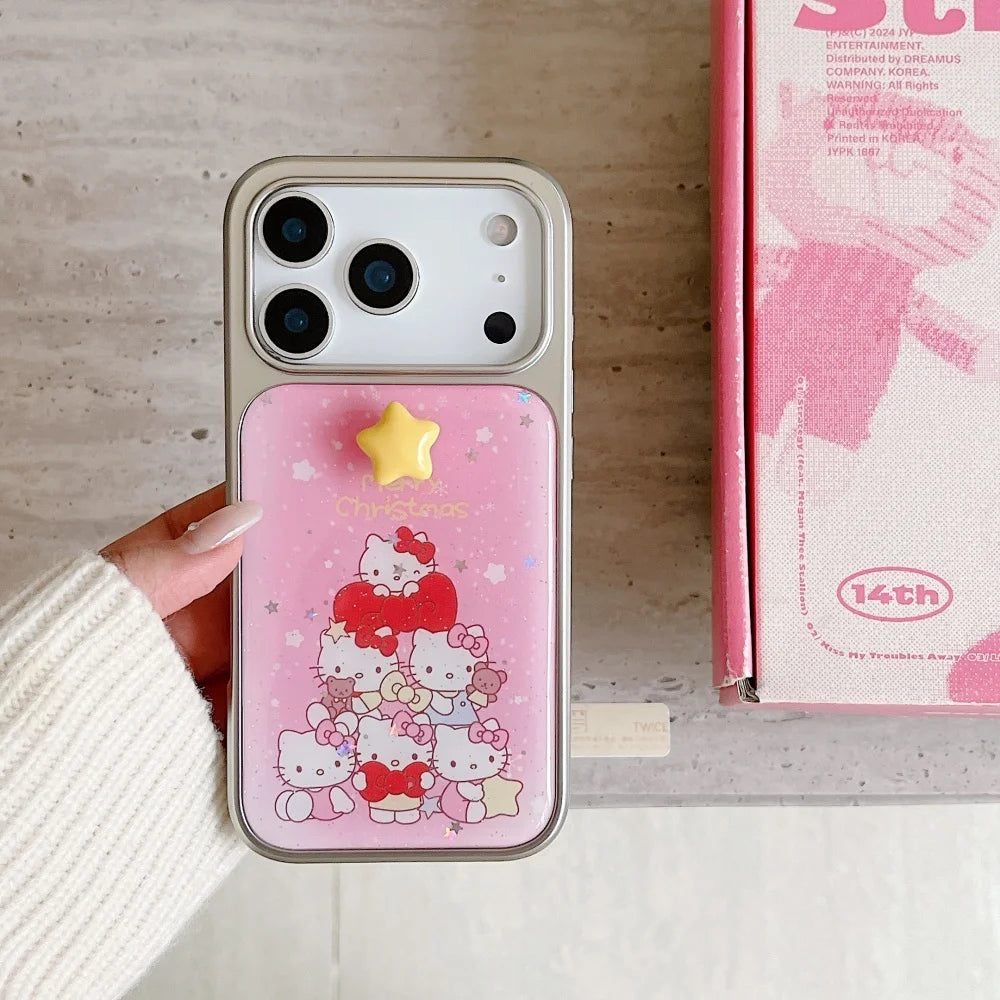 Cute Electroplated Silver Drip Glue Pink Christmas Kitty Phone Case