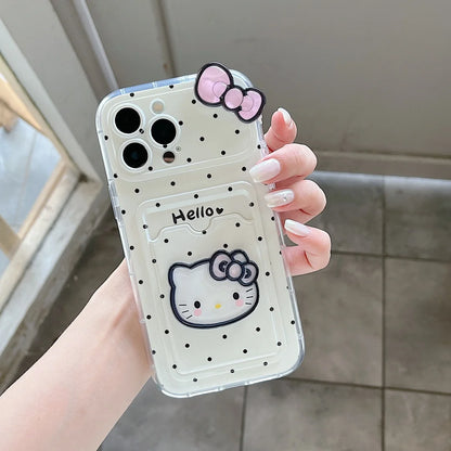 Cartoon Hello Kitty Bow Pendant Cute Polka Dot Phone Case For iPhone