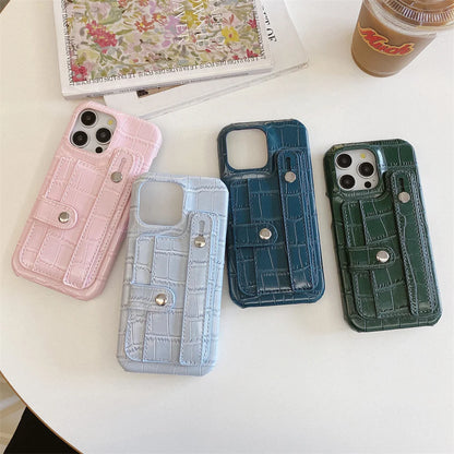 Slot Card Bag Wrist Strap Holder Leather Wallet Phone Case For iPhone