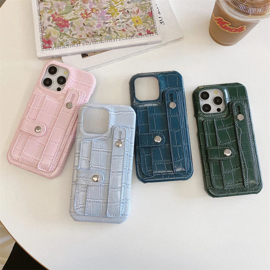 Slot Card Bag Wrist Strap Holder Leather Wallet Phone Case For iPhone