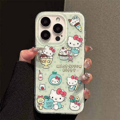 Hello Kitty Bow Green Wave Point Phone Case For iPhone