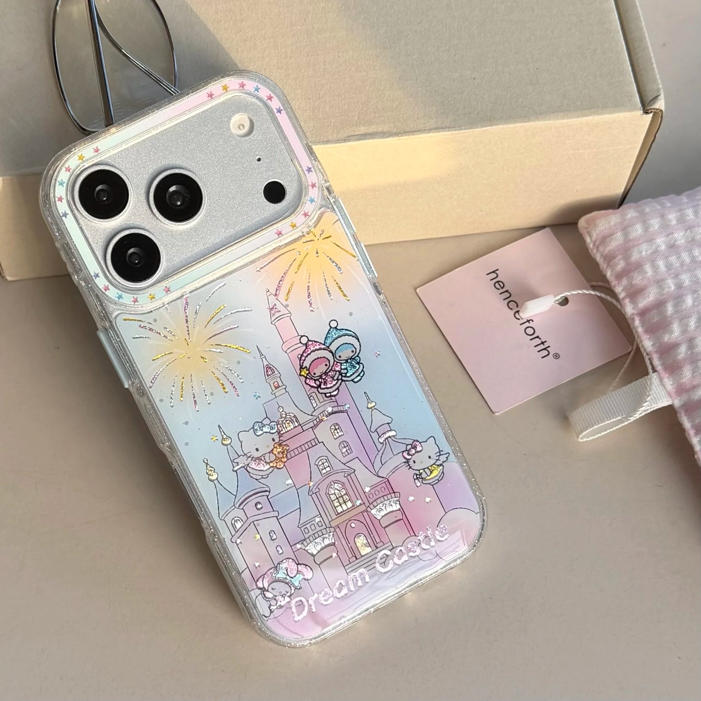 Pink Gilded Drip Glue Castle Kitty Cat For iPhone Case