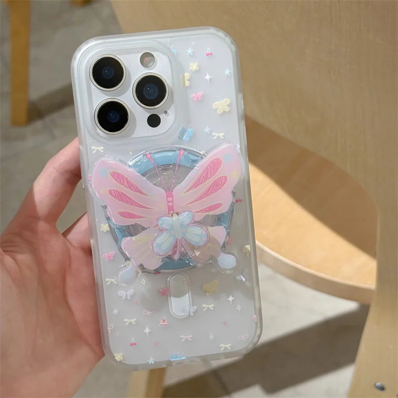 Half Clear Small Flower Magnet Phone Case