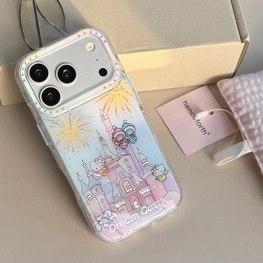 Pink Gilded Drip Glue Castle Kitty Cat For iPhone Case