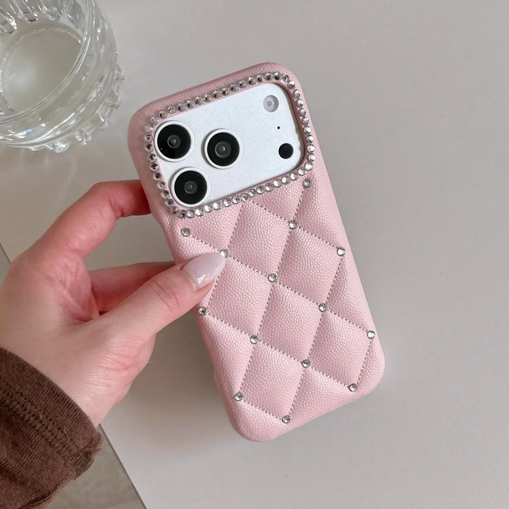 Fashionable Minimalist Diamond Grid Pattern Solid Color Phone Case For iPhone
