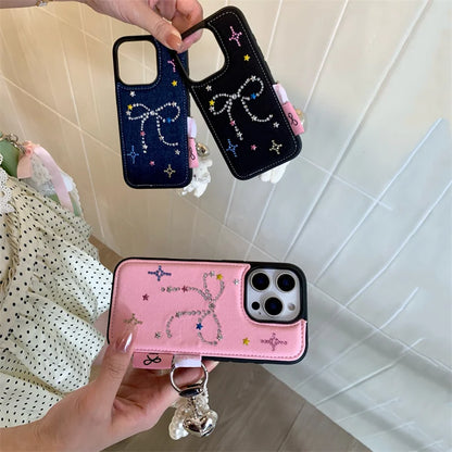 Cute Diamond Bow Denim Phone Case