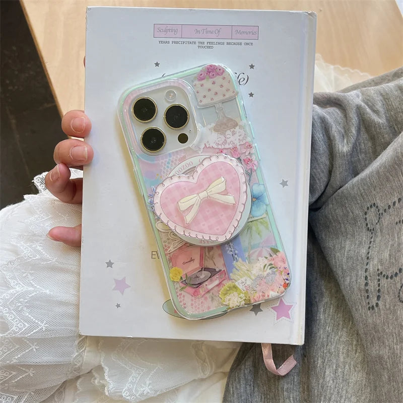 Cute Floral Bow Magnetic Stand Phone Case