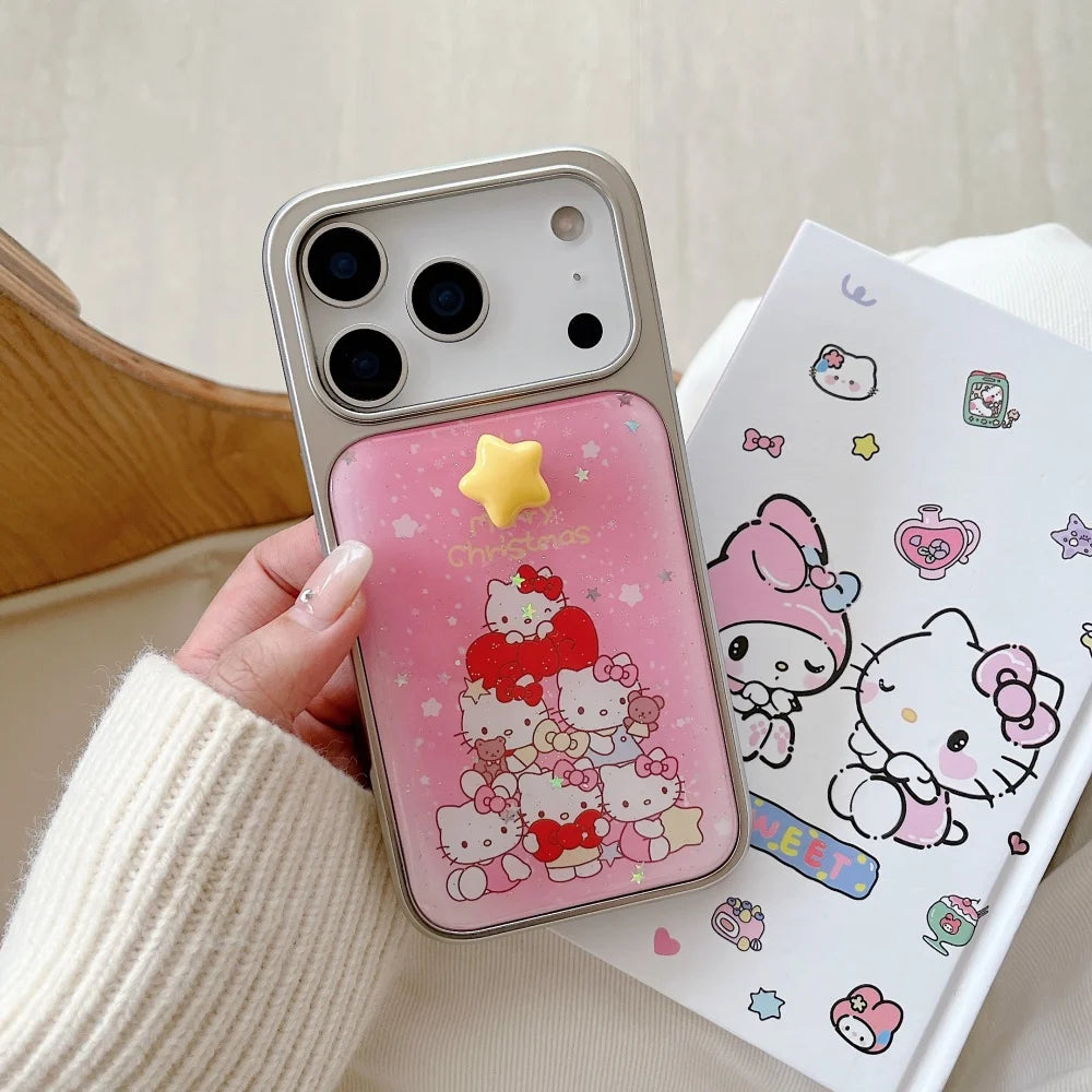 Cute Electroplated Silver Drip Glue Pink Christmas Kitty Phone Case