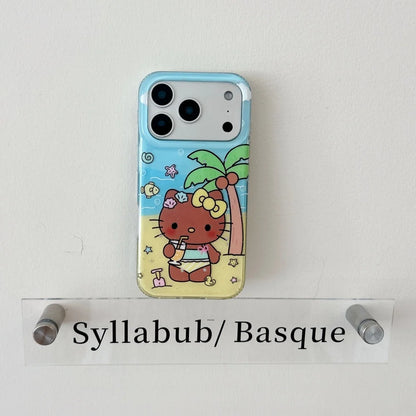 Summer Beach Black Skin HelloKitty Glitter Clear Phone Case Coconut Tree Shockproof Protective Cover For iPhone