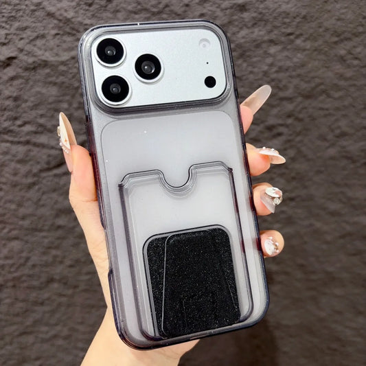Luxury Clear Glitter Card Holder Slot Wallet Pocket Phone Case For iPhone