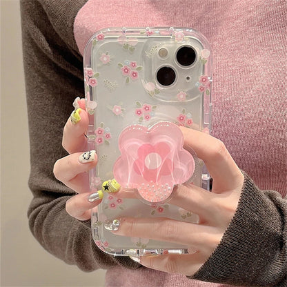 Cute Quicksand Pink Flower Holder Phone Case For iPhone