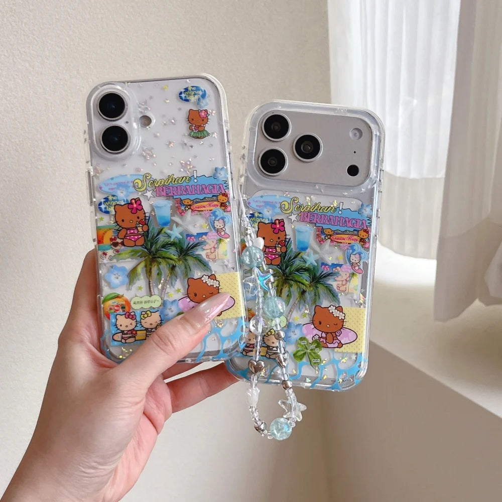 Cartoon Star Black Skin Hello Kitty Cat Shockproof Case For iPhone