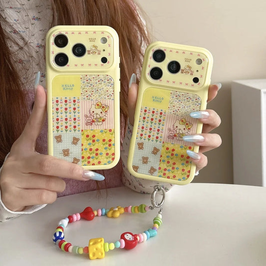 Cute Luxury Yellow Floral Splicing Kitty Hot Sale Phone Case For iPhone