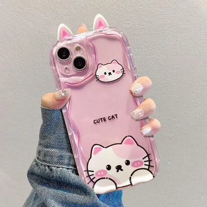 Wavy Texture Cartoon 3D Ears Soft Clear TPU Phone Case for IPhone