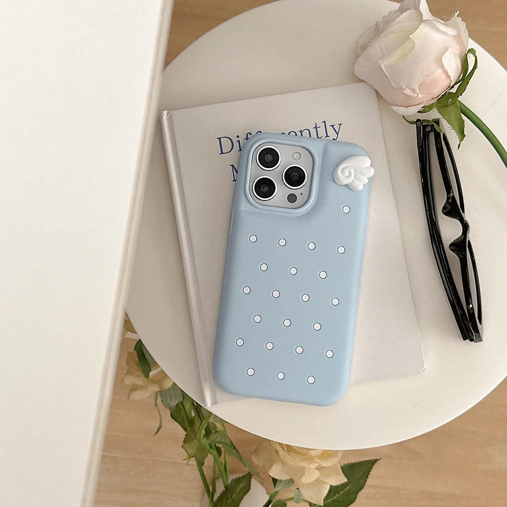 Cute Polka Dot Angel Wings Silicone Phone Case