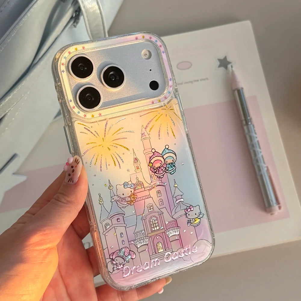 Pink Gilded Drip Glue Castle Kitty Cat For iPhone Case