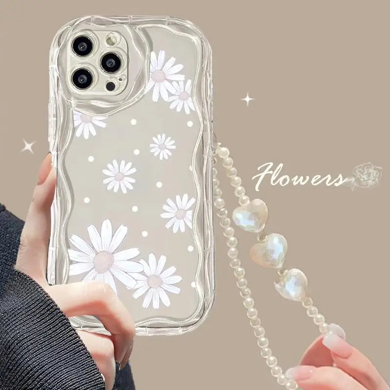 Love Heart Flower Bead Chain Phone Cases For IPhone